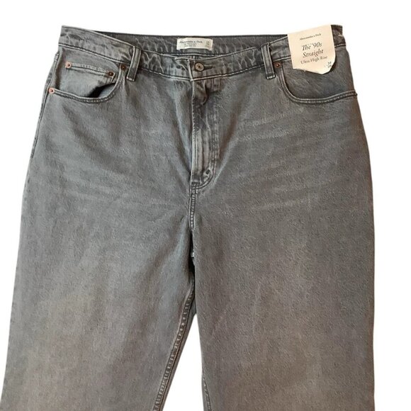 NWT Abercrombie & Fitch The 90s Straight Ultra High Rise Gray Womens 34/18R - Picture 2 of 10